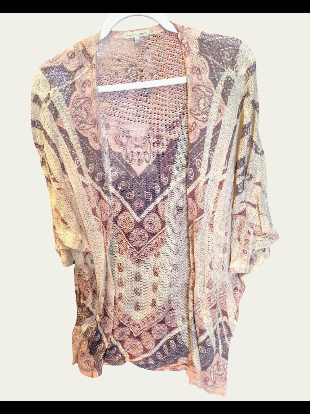 Charlotte Russe Open-Front Kimono Cardigan in Pink and Brown